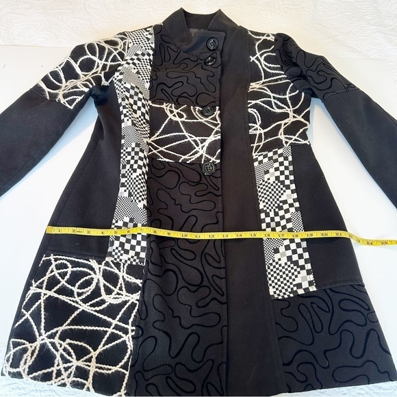 Multiples Embroidered Black White Band Collar Jacket Coat - Medium - Picture 10 of 13